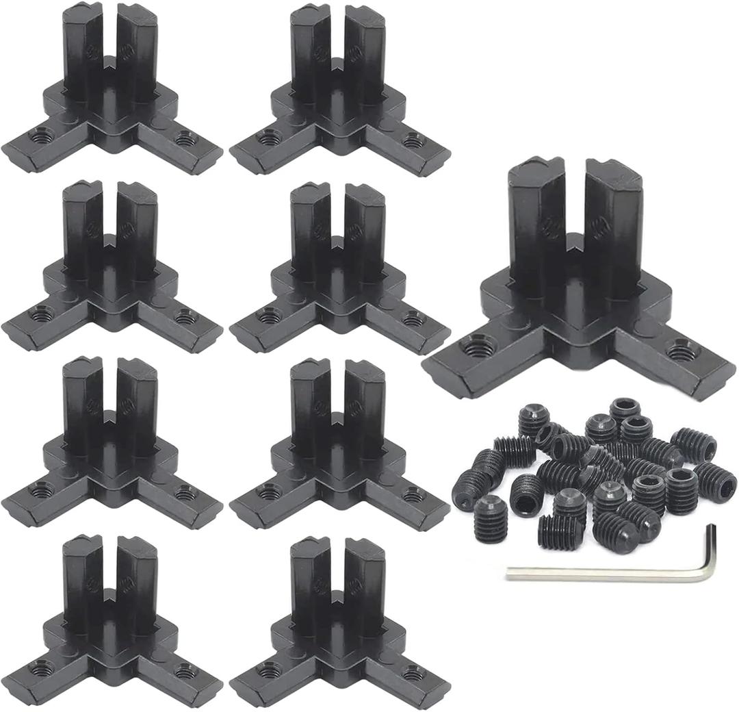 8 Sets 2020 Aluminum Extrusion 3 Way End Corner Bracket 20 Series V T Slot Hardware Tri Cap Connector with M5 Screw for 2020 2040 Black Extruded Aluminum Profile