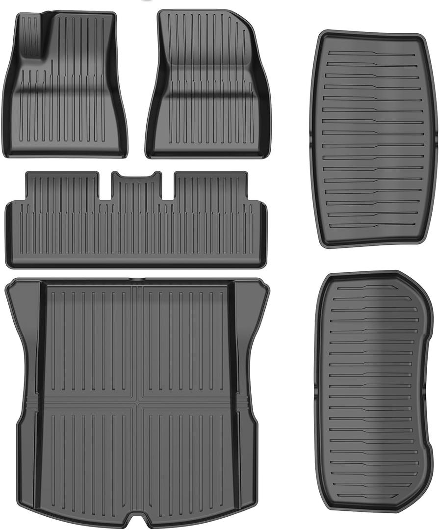 2025 New Version Tesla Model 3 Highland Floor Mats Custom Fit All Weather TPE Cargo Liner Cargo Trunk Accessories,Compatible 2021-2024 Tesla Model 3 2025 Model 3 Full Floor Mat Kit Set of 6