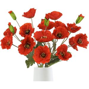 Red Poppy Flowers Artificial 5PCS 20Heads Fake Poppies Realistic Faux Silk Flowers with Stems for Vase Centerpiece Wedding Party Garden Home Decoration (Red)