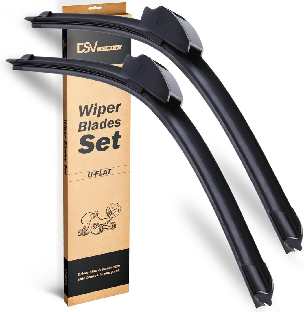OEM Quality Windshield Wiper Blades, 22 and 22 DSV Standard Car Wiper Blades With Universal U/J Hook, Automotive Replacement Wiper Blades for my Car, Water Repellency Wiper Blade, Pack of 2