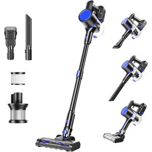 OLIXIS Cordless Vacuum Cleaner, Rechargeable Upright Cleaner with Flexible Steering, Extendable Wand, LED Headlight, 3 Brushes & Wall Mount, Handheld Vacuum for Hardwood Floor Home Cleaning