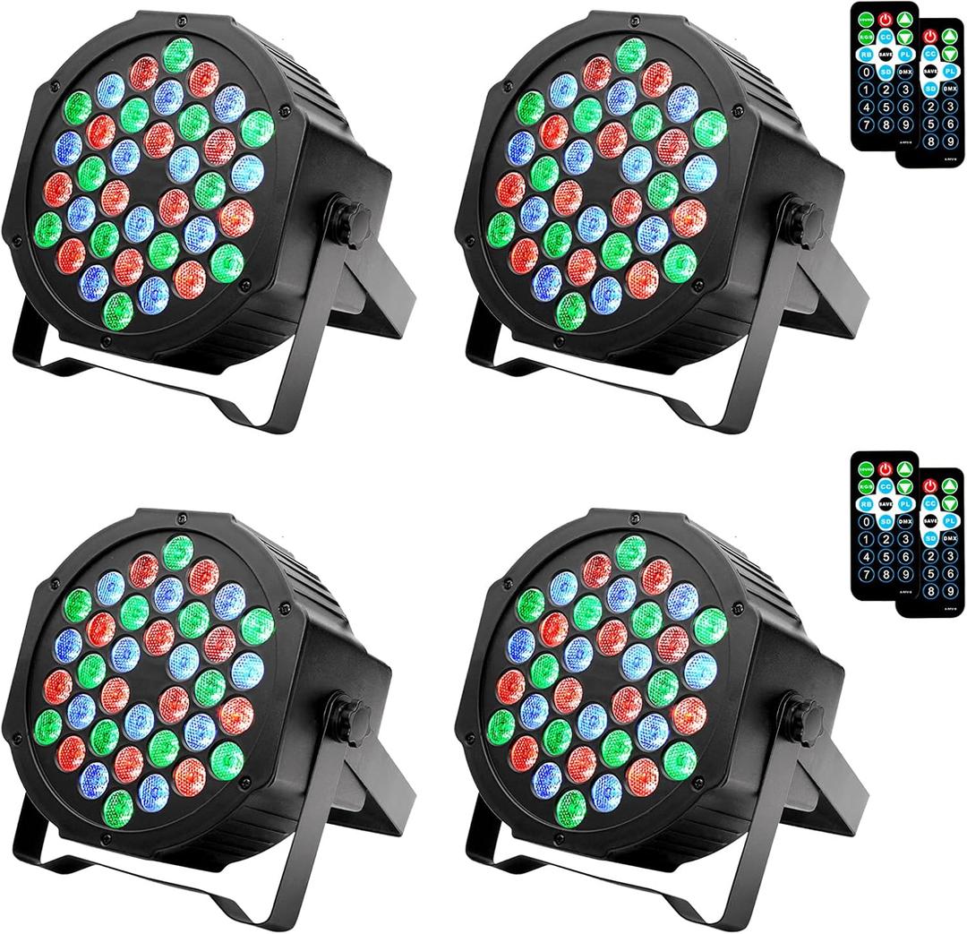 Dj Lights, 4 Pack 36 LED Par Lights Stage Lights with Sound Activated Remote Control & DMX Control, Stage Lighting Uplights for Wedding Club Music Show Christmas Holiday Party Lighting