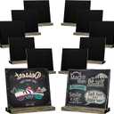 12 Pack Mini Tabletop Chalkboard Sign with Base Stand, 5 X 6 Inch Vintage Wooden, Ideal for Table Numbers, Food Signs, Message Boards, Party Decorations, Event Supplies