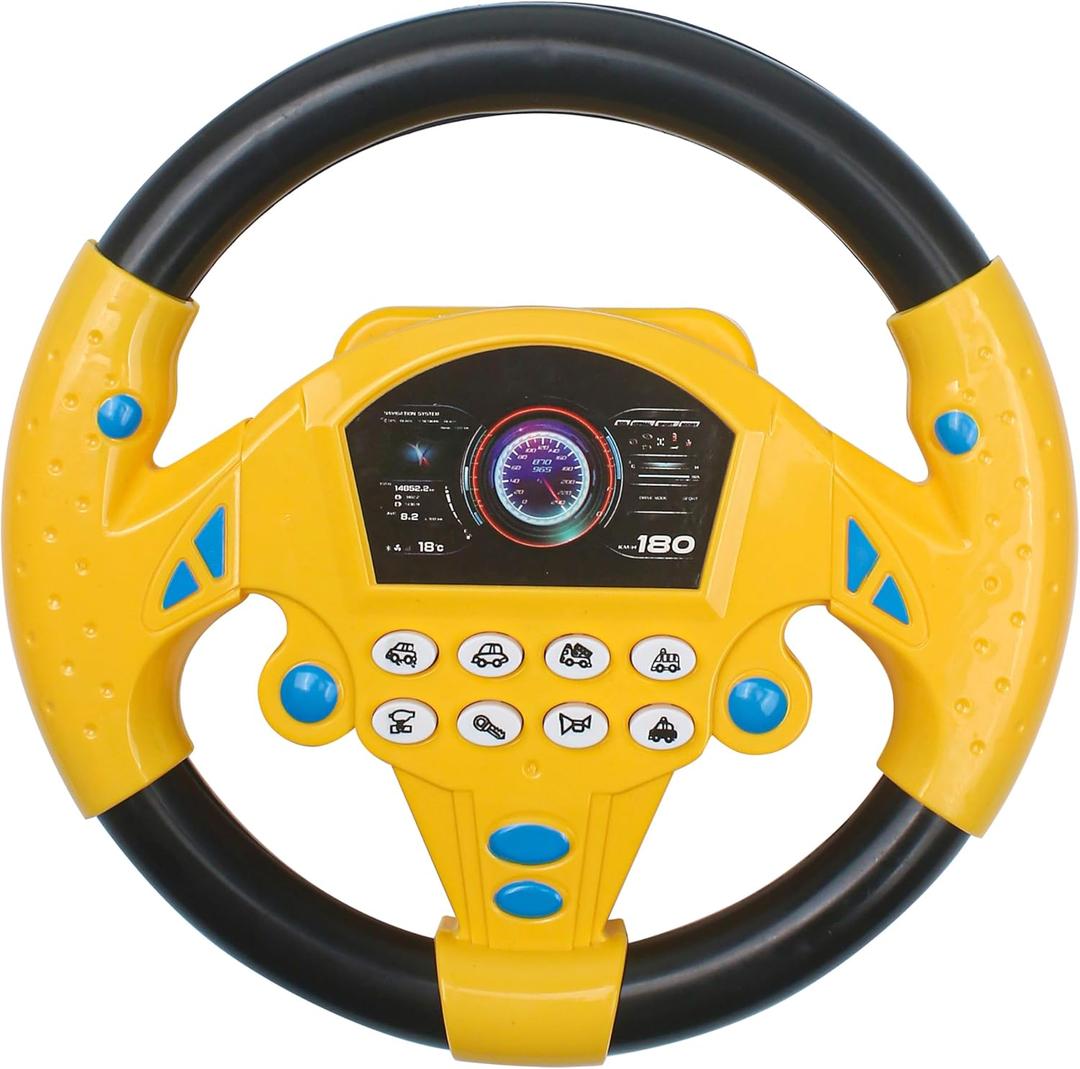 Steering Wheel Simulated Toy for Kids Babies 3+ Years Old, Small Electronic Simulated Driving Driver Racing Toy with Sound (Yellow)