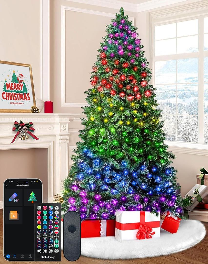 7.5ft Smart Artificial Christmas Tree App Control - 400 RGB LED Lights, Music Sync, Group Control, DIY Colors, 1477 Branch Tips, Timer, Remote Controlled Prelit Tree Easy to Assemble for Home, Party