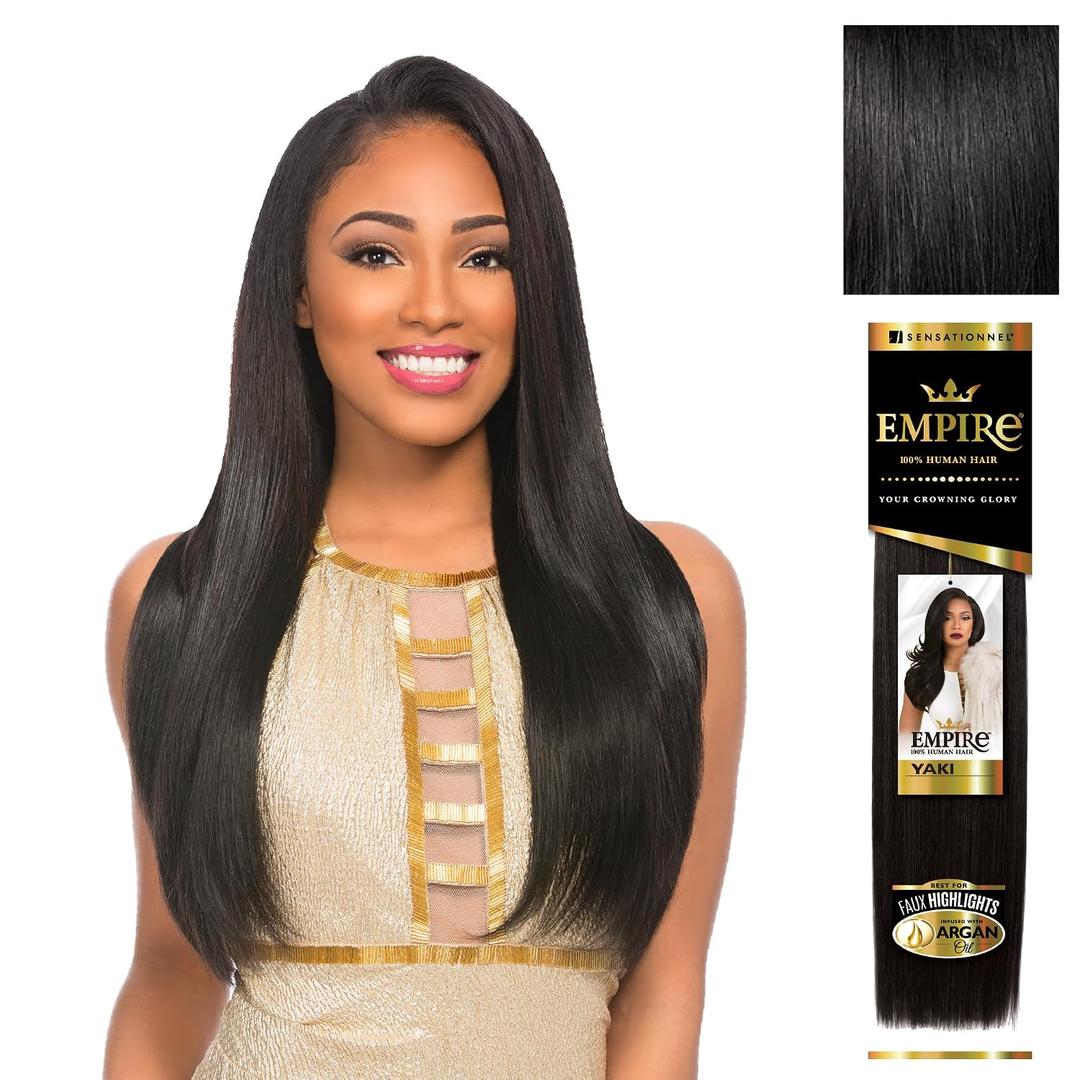 Sensationnel Empire yaki human hair - Tangle Free Weaving for Quick Weave and Sew in Styles for Faux Highlights and Fauxmiddlepart Leave Out - 1 Pack (10 inch, 1 JETBLACK)