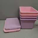 Potchen 6 Pack Cute Plastic Storage Bins with Lids Decorative Stackable Storage Boxes 9.8" 7.3" 5.7" Small Storing Totes for Organizing Craft Office Supplies (Pink, Purple, Orange)