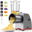 Electric Cheese Grater, Salad Maker with 5 Replaceable Multi-use Blades, 250W Electric Cheese Shredder, One-Touch Kitchen Slicer Salad Machine for Vegetables, Fruits, Cheeses, Nuts (A-Space Silver)