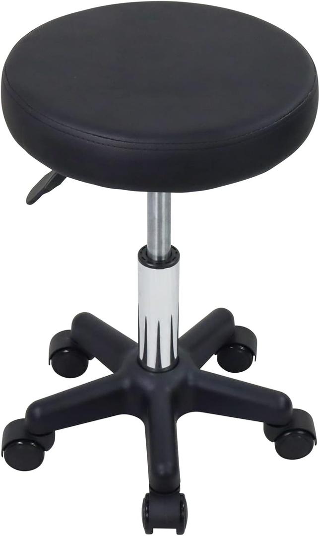 FURWOO Round Rolling Stool Height Adjustable Stool with Wheels for Spa Salon Massage Black