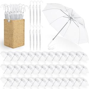 Aodaer 60 Pieces Clear Wedding Umbrellas with Foldable Storage Box Transparent Auto Open Stick Umbrellas Windproof Large Canopy Umbrella with J Hook Handle for Outdoor Activities, Wedding Photography