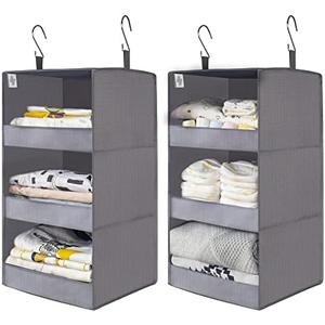 GRANNY SAYS 3-Shelf Closet Organizers and Storage, Foldable Hanging Closet Organizer, Hanging Closet Shelves with 2 Metal Hooks, Leak-Proof Closet Hanging Organizer for Locker & Camper, Gray, 1-Pack