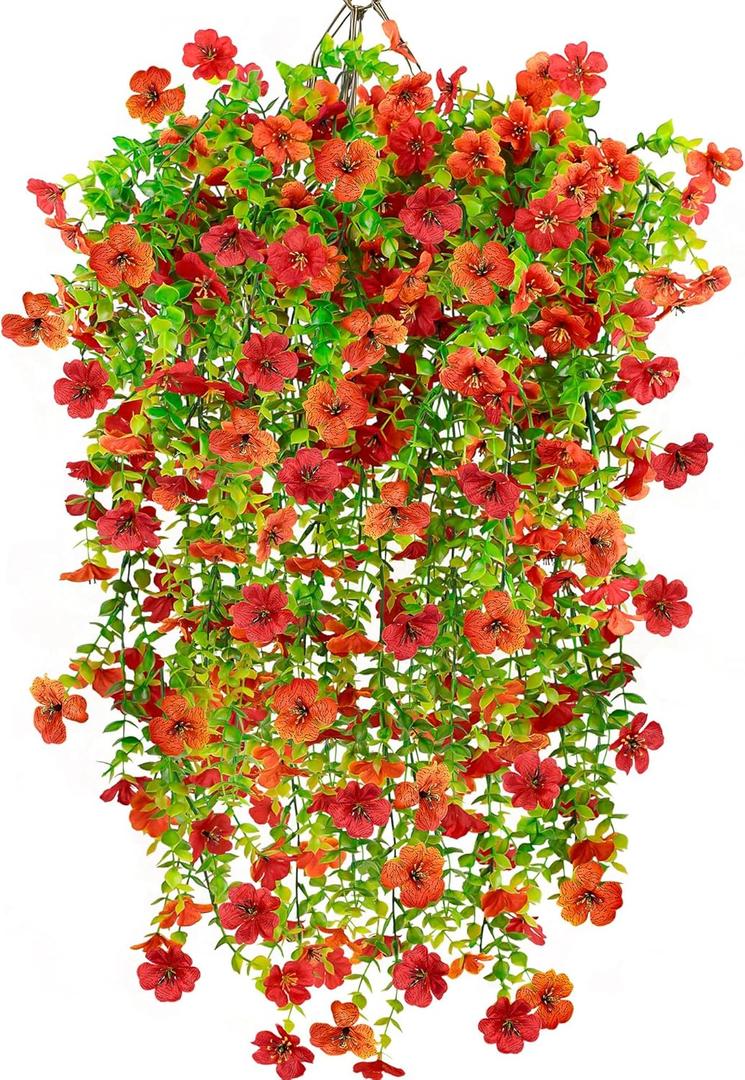 2 x 4PCS Fall Artificial Hanging Flowers Plants Decorations for Outdoor Faux Silk Daisy Mums Home Indoor Porch Patio Wall Balcony Yard Decor