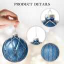 DN DECONATION 4PCS Blue Glass Christmas Ball Ornaments  4 Shimmering Silver Lines Hanging Ball Ornaments Set for Christmas Tree, Winter Decor Elegant Holiday Decorations Wedding