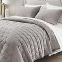 Corduroy Quilt Set Twin 68"x86", Lightweight All-Season Quilt with 2 Pillow Shams, Soft Fine-Striped Quilted Bed Cover, Urban Taupe