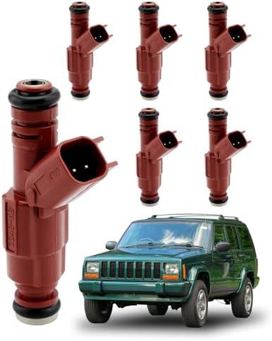 Fuel Injectors (6 PCS), 12 Holes, 4.0 3.9 3.8 3.7 3.0 L, Compatible with 1999-2007 Jeep Grand Cherokee/Laredo/Liberty/Wrangler, Ford Mustang/Focus/Escape, Dodge Dakota/Ram 1500, OE#0280156161, 63844