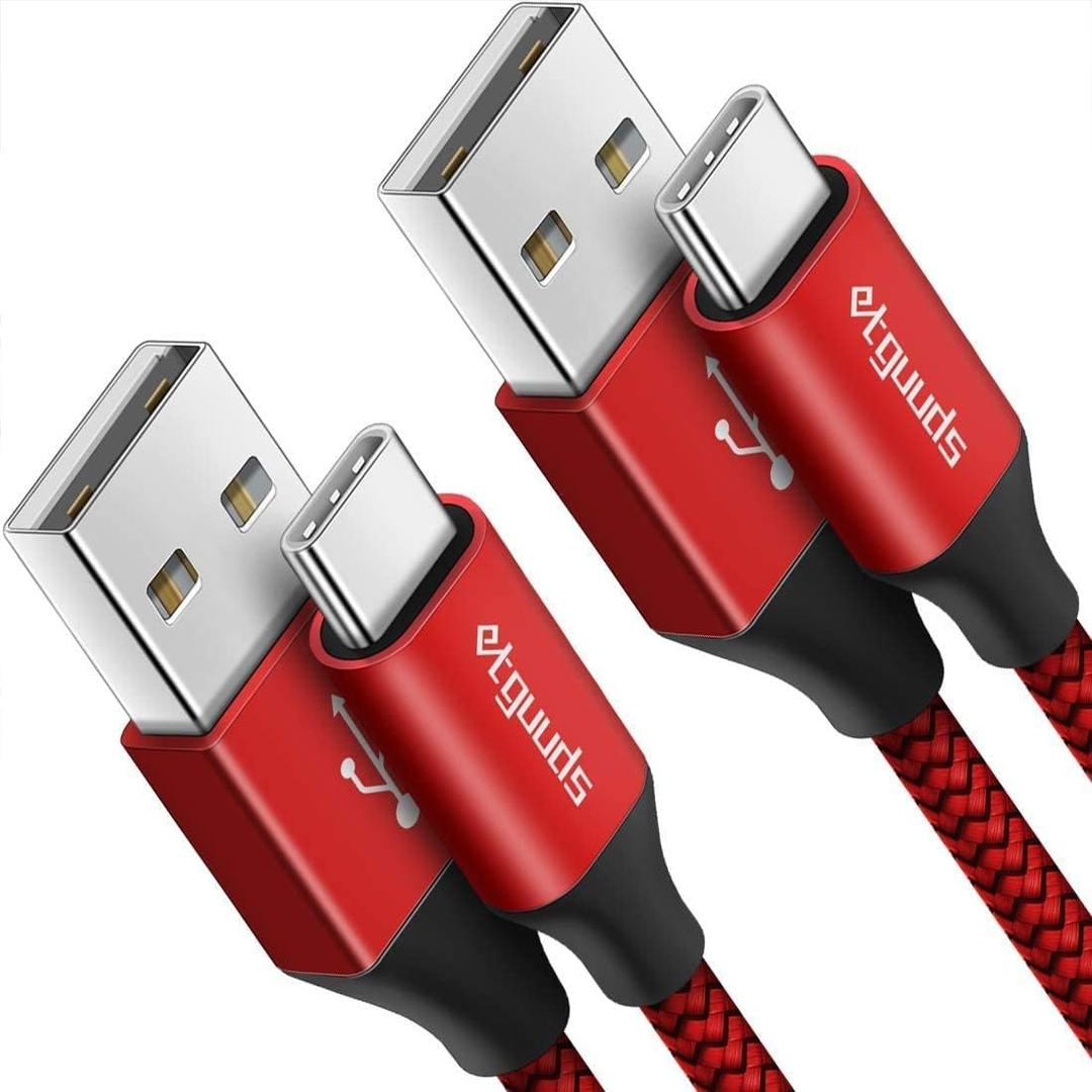 etguuds USB to USB C Cable 3.3ft, 2-Pack USB A to Type C Charger Cord Fast Charging for Samsung Galaxy A17 A16 A15 A26 A36 A56, S25 S24 S23 S22 S21 S20 S10 Note 20, for iPhone 17 16 15, Moto, Red