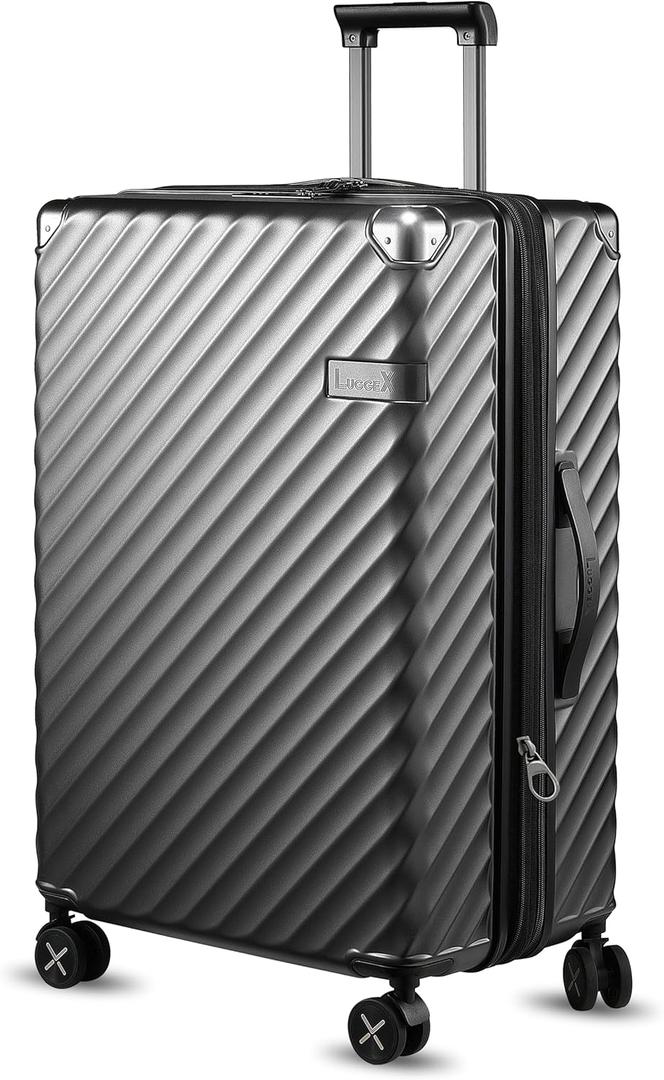 LUGGEX Luggage with Spinner Wheels, Polycarbonate Expandable Hard Shell Suitcase, Checked Large 27 Inch, Charcoal Metallic