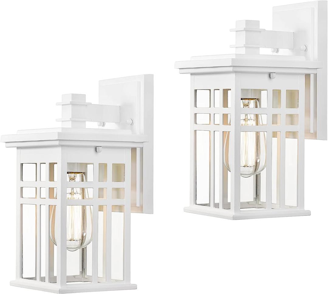 zeyu 2 Pack Outdoor Porch Lights Wall Mount - Modern Outside Lights for House Die-Cast Aluminum with Clear Glass Shade, White Finish, 20068B1-2PK WH (Medium)
