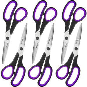 Black-Purple Scissors Pack, Rkqoa 8" Adult Scissors All Purpose - Comfort-Grip Sharp Shears for Office School Sewing Fabric Craft Art Supplies, Teacher/Class Everyday use, Classroom Must have