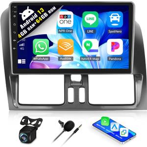 SIXWIN 4G+64G Android 13 Car Stereo for Volvo XC60 2008-2013 9 Inch Touch Screen with CarPlay Android Auto Mirror Link UI Bluetooth FM GPS Navigation WiFi FM SWC Shot Cut Backup Camera MIC