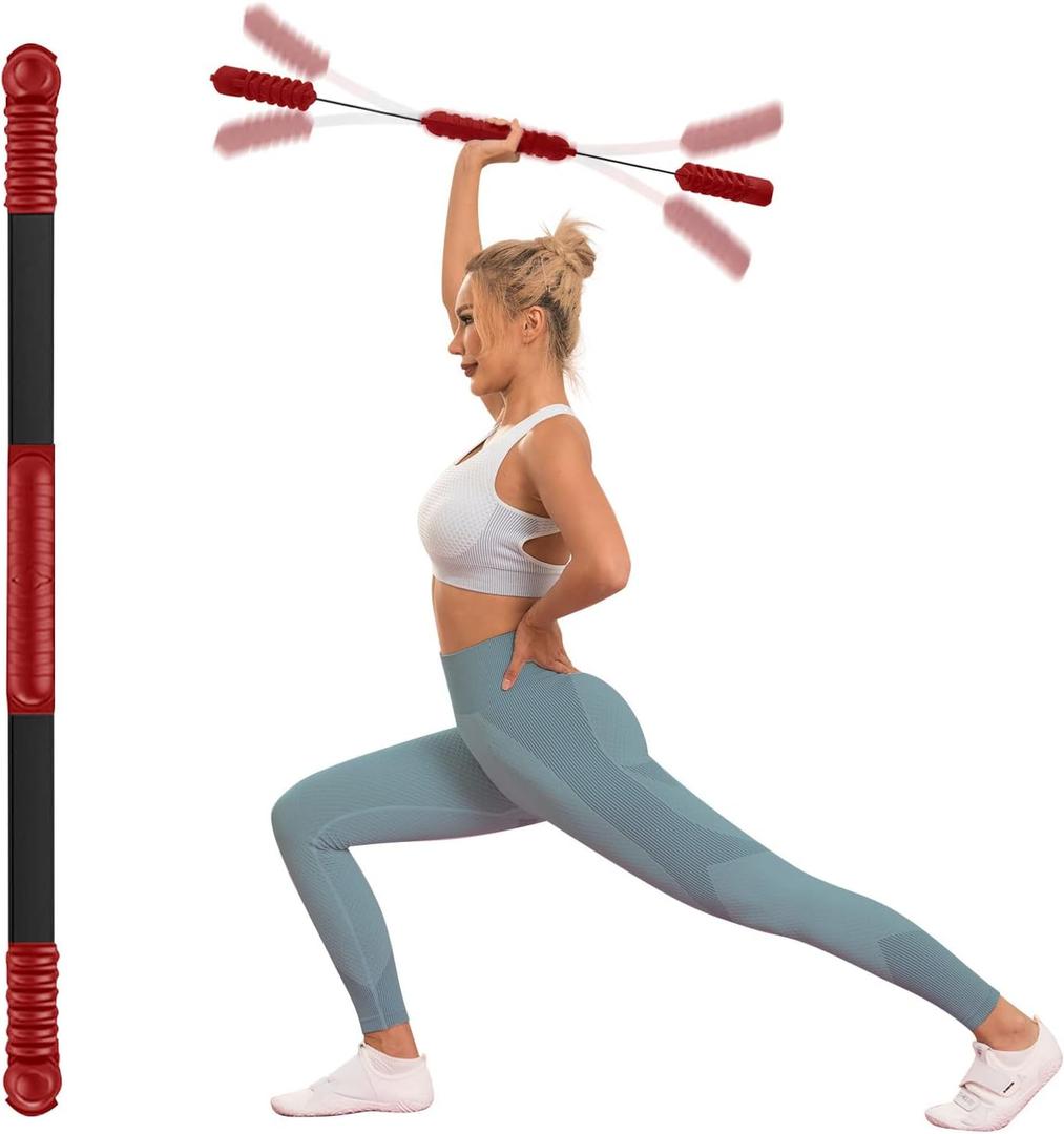 Fitness Exercise Bar,Elastic Fitness Bar,High Frequency Vibration Training Fat Buring Workout Bar for Yoga Pilates Sports,Power Twister for Arm,Abdominal Muscles Strength Exercises In Home Gym