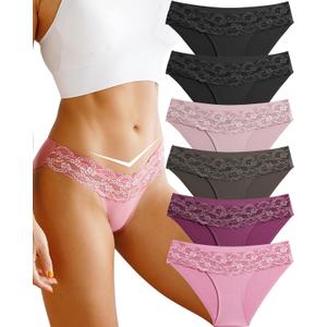 Which is Seamless Underwear for Women Sexy No Show Bikini Panties Lace High Cut Hipster Cheeky Panty 6 Pack, Small
