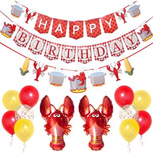 Pirese Crawfish Birthday Banner, Crawfish Birthday Party Decorations, Lobster Decor| Lobster Party Supplies Decorations | Crawfish Decor | Shrimp Seafood Boil Party Supplies | Crawfish Balloon