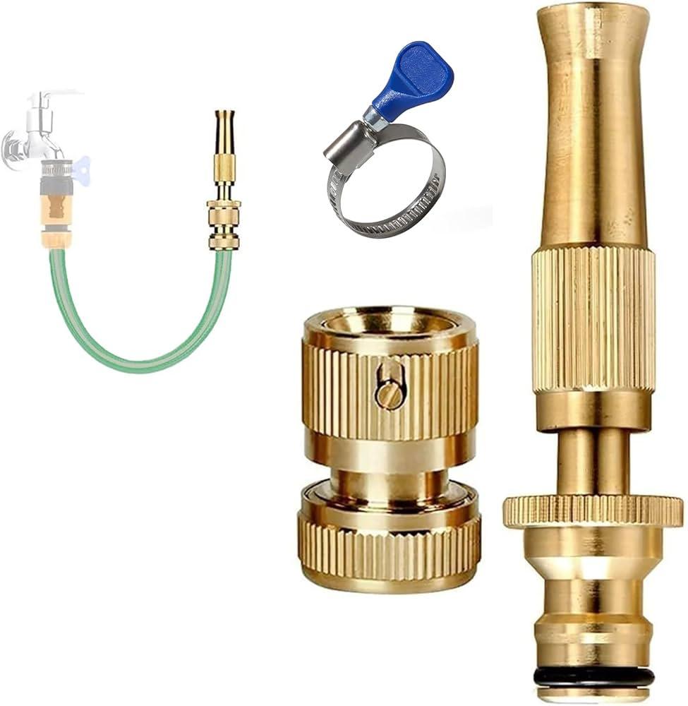 Cinagro Brass Water Spray Nozzle for 1/2" Hose Pipe for Gardening, Car Washer High Pressure Gun, Pressure Washer for Car, Water Gun, Water Pressure Gun for Car Wash, Bike Wash (with 1 Clamp)