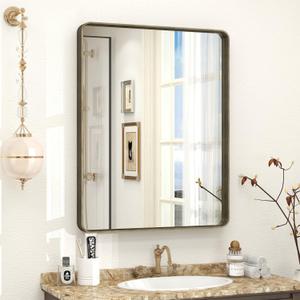 24x30 Bronze Bathroom Mirror, Brushed Metal Bathroom Vanity Mirrors for Wall, Rounded Corner Bronze Rectangle Mirror for Farmhouse, Bedroom, Anti-Rust (Horizontal/Vertical) 24x30 Bronze Bathroom Mirror, Brushed Metal Bathroom Vanity Mirrors for Wall, Rounded Corner Bronze Rectangle Mirror for Farmhouse, Bedroom, Anti-Rust (Horizontal/Vertical)