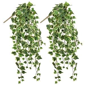 Hollyone 2pcs Artificial Hanging Plants 35.4" Fake Ivy Vine Faux Ivy Leaves Fire and UV Resistant Hanging Plant Wall Greenery for House Room Patio Indoor Outdoor Home Shelf Office Wedding Decor