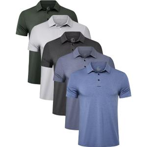 TELALEO 4/5 Pack Mens Polo Shirts Quick Dry Short Sleeve Golf T Shirt Performance Moisture Wicking Casual Workout (Medium, Black/Light Grey/Green/Light Blue/Blue(5 Pack))