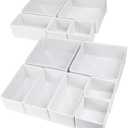 12 Pack Drawer Organizers for Clothing, Foldable Clothes Drawer Organizer for Underwear, Folded Clothes, Baby Clothing, Socks, Bra, Towels, Ties - Multi-pack Storage Box (White)