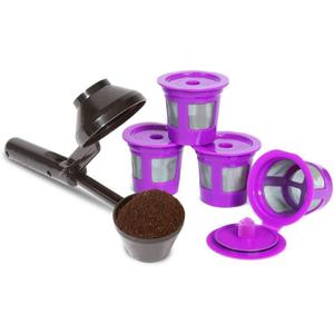 2-Item Bundle: 4-Pack Cafe Save 1-Stream Reusable K Cup Coffee Filters + EZ-Scoop 2 Tbsp Scoop with Integrated Funnel, Refillable Pod Capsule For Use with Keurig & Select Single Cup Coffee Maker