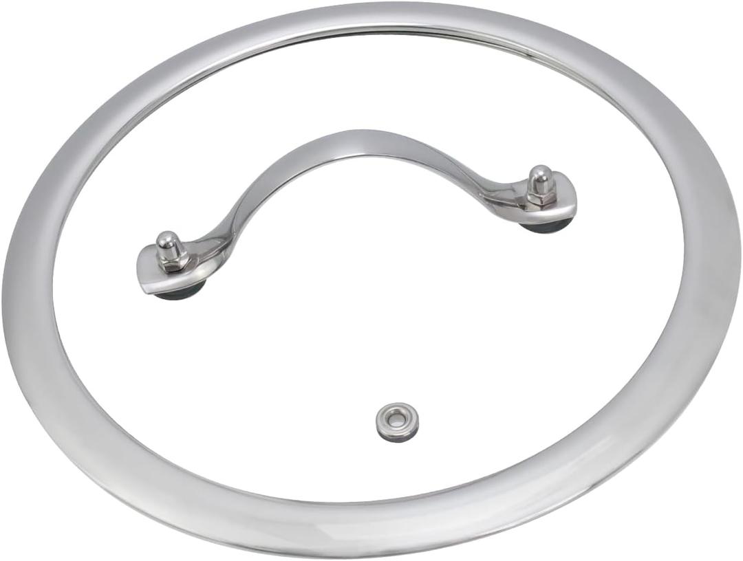 7 Inch Flat Clear Glass Pot Lid for Frying Pan Replacement Cover Can Withstand 428F with Stainless Steel OD 7.8" ID 7.07",Beveled Edge Polished Silver