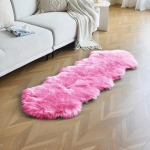 duduta Hot Pink Faux Fur Runner Rug 2x6 ft, Fluffy Shag Sheepskin Rug Couch Sofa Covers Dresser Table Runner Washable