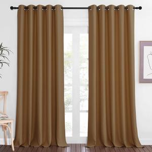 NICETOWN Sliding Door Window Treatment Blackout Patio Door Curtain Panels, Privacy Thermal Drapes for Bedroom Living Room Department with Grommet Top (Gold Brown, W66 x L110)