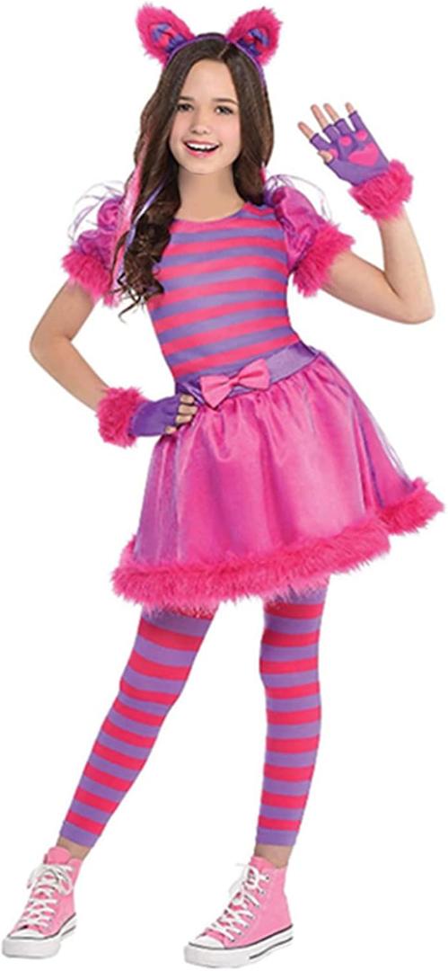 Wizland Cheshire Cat Costume for Girls.Halloween,Dress Up Party and Roleplay Cosplay. (4-6yrs)