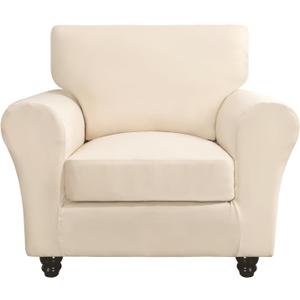 SearchI Stretch Sofa Cover Couch Covers, 2 Piece Armchair Slipcover with Separate Chair Cushion Cover, Washable Furniture Protector for Living Room(Armchair, Beige) (Small, Beige)