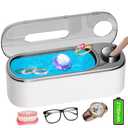 Ultrasonic Jewelry Cleaner, Battery Powered with 3 Timer LED Screen Portable Household, Deeper 304 Stainless Steel Tank, Super Quiet for Rings Necklaces Eyeglasses Watch Strap Makeup Brush Denture