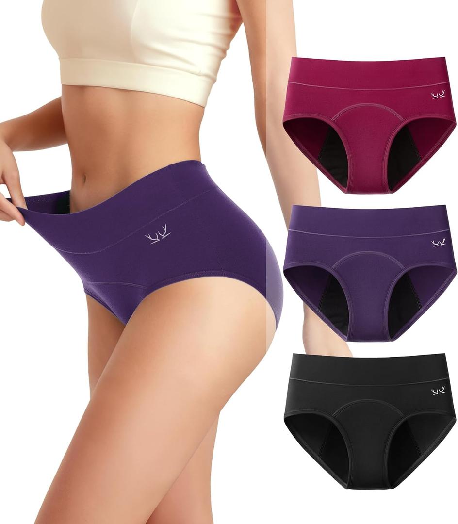 Women's Period Underwear Heavy Flow, High Absorbency Cotton Panties LeakProof Postpartum Menstrual Briefs Women Teens (Large, Multicolor-3pcs-g3)