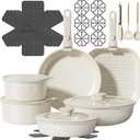 26 Pcs Pots and Pans Set Non Stick, Ceramic Cookware Set Non Toxic with Detachable Handles, Healthy Induction Cookware Oven Safe RV Kitchen Set, PFAS PFOA & PTFE Free, Cream White