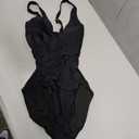 One Piece Swimsuit Women Tummy Control Cross Back Bathing Suit V Neck Adjustable Straps Ruched Swimwear, Size Large