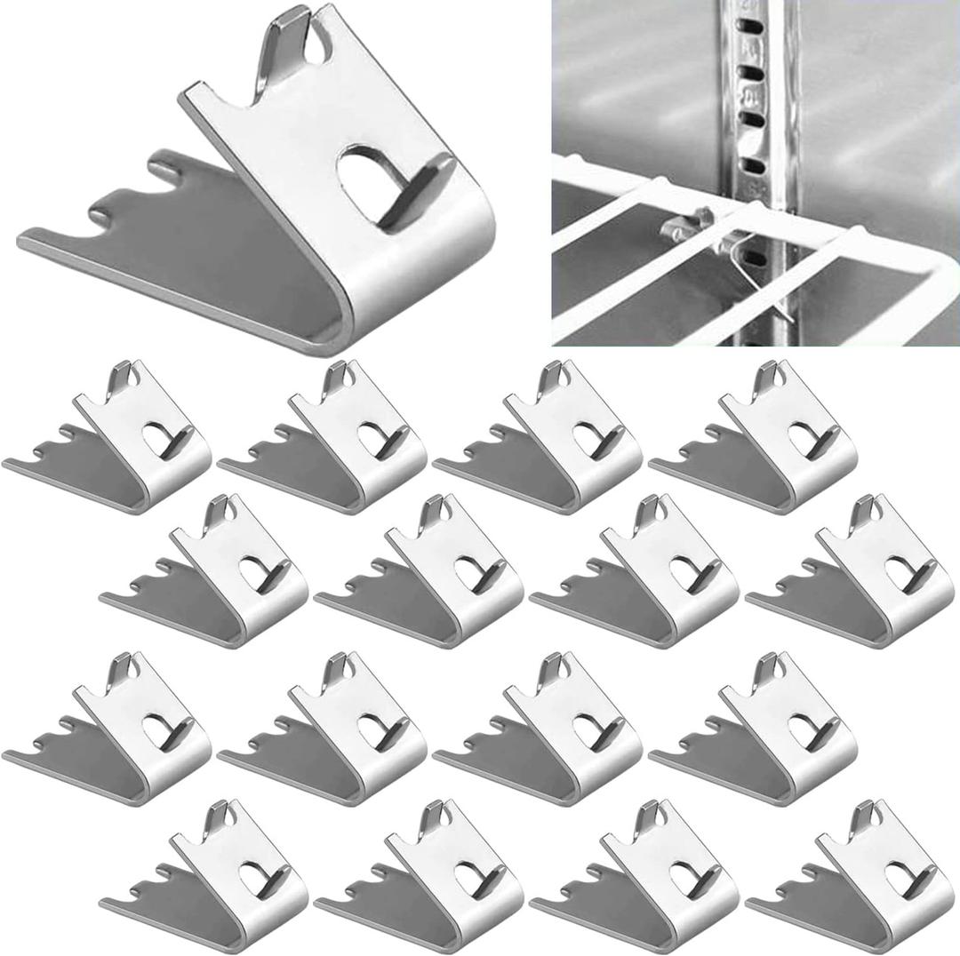 920158 Freezer Shelf Clip,Stainless Steel Shelf Clip for Refrigerator,Freezer Cooler Shelf Support,Replacement Shelf Square Buckles Clips (16Pcs)