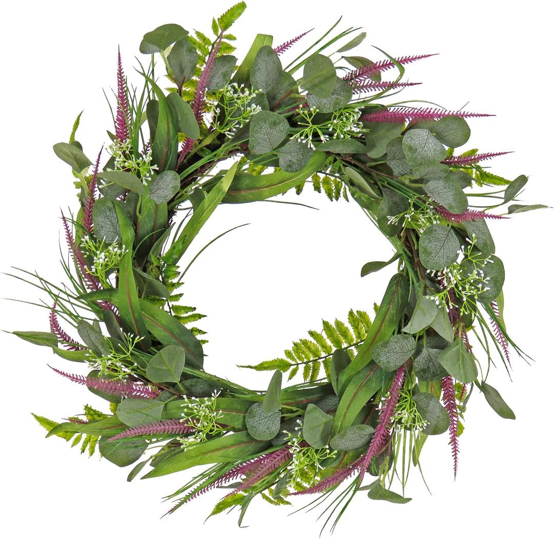 National Tree Company 22 Inch Artificial Wreath with Lavender and Eucalyptus Leaves, Realistic Floral Decoration for Front Door or Indoor Décor