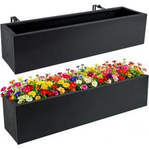 2 Pack Metal Railing Planter Box, 30 Inch Balcony Planters with Adjustable Brackets, Large Hanging Planters for Outdoor Fence Deck