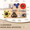 Fidget Spinner Pad Busy Board Toys Robot Fidget Spinner Music Box Switch Latches Keyboard Sensory 11 in 1 Wooden Montessori Travel Activity Board Focus Toy Motor Skills Gift for Girls Boys