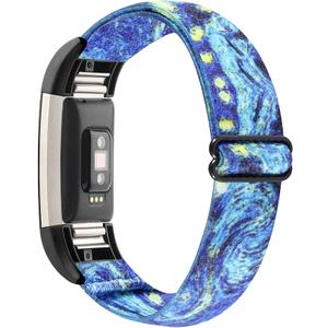 YONWORTH Adjustable Elastic Watch Band Compatible with Fitbit Charge 2 Bands, Stretchy Nylon Loop Strap Soft Wrist Bands Bracelet Sport Replacement for Women Men (Blue Starry Sky)