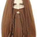 Topcosplay Men Wigs and Beard Long Staight Cosplay Halloween Costume Wig (Light Brown-30#)