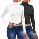 POPZONE 2 Pack Women's Turtleneck Long Sleeve Tops Mock Neck Slim Fit Shirt Basic Soft Lightweight Base Layer Undershirts (Medium, Black, White)