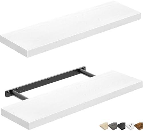 QEEIG Bathroom Shelves 24 inches Long Wall Shelf 24 x 9 inch Set of 2, White (008-60W)